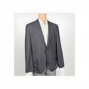 Brunello Cucinelli Charcoal Gray Plaid Peak Lapel Blazer Sportcoat Jacket 54/44